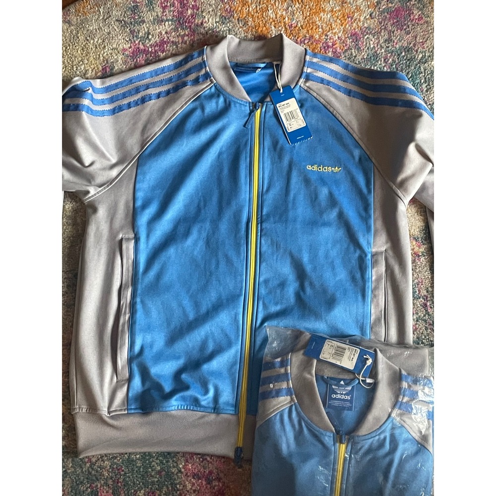 Adidas Originals Mens Track Jacket Blue Grey Colorblock Full Zip Trefoil NWT
